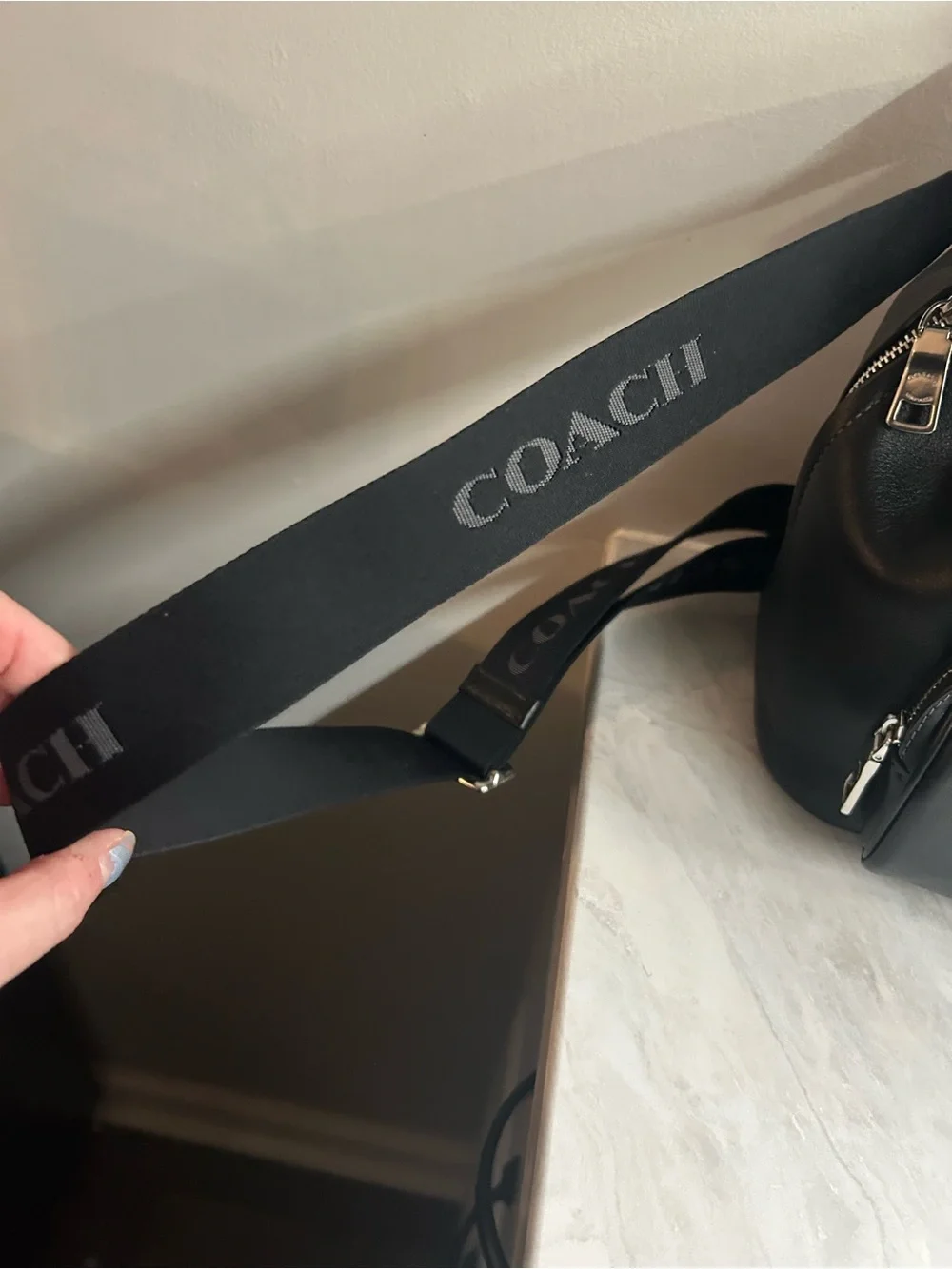 Coach Black Leather Logo Drawstring Backpack - Picture 6 of 12